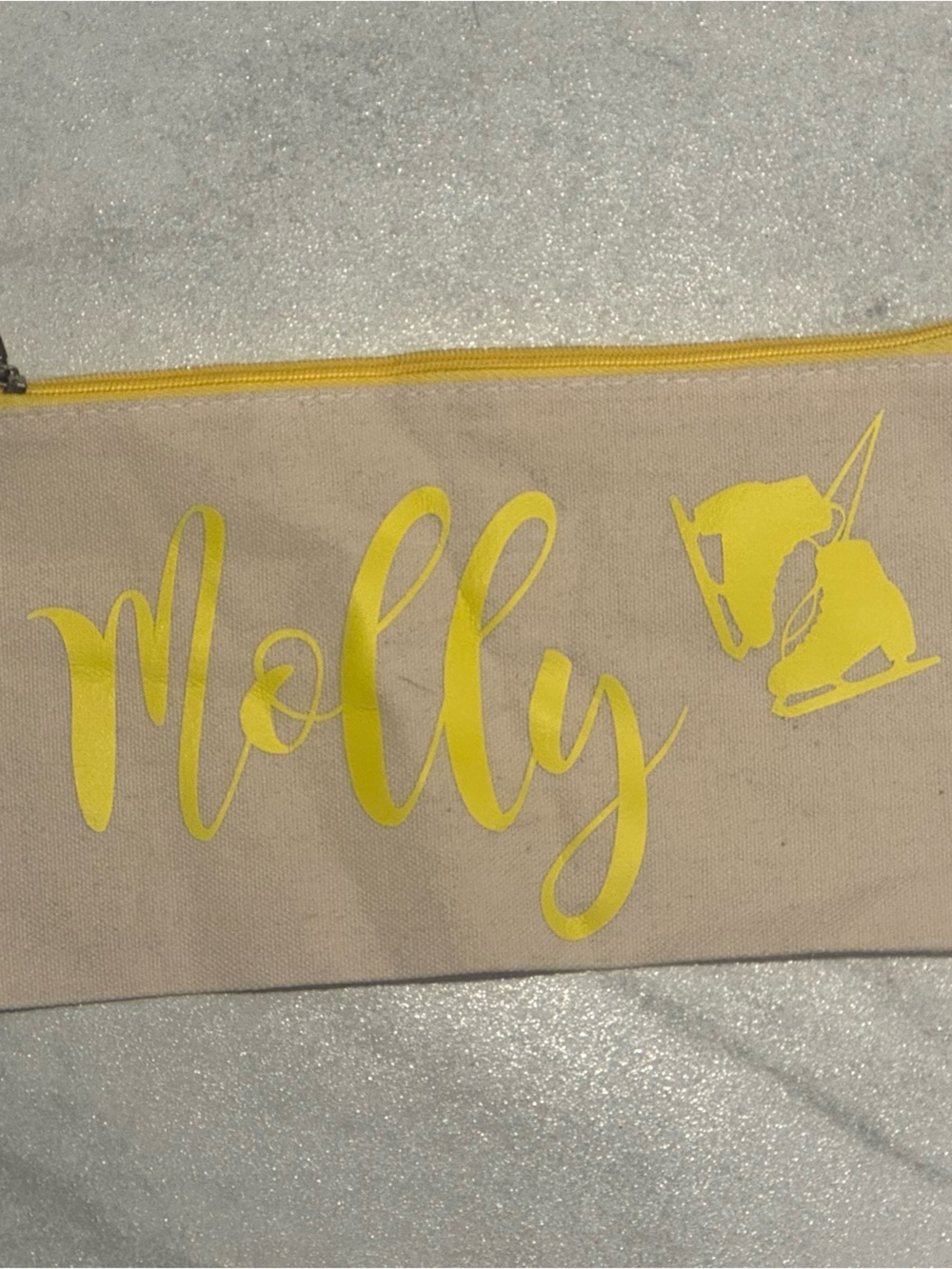 Yellow Script “Molly” personalized Canvas pencil case Pouch - figure skate NWOT